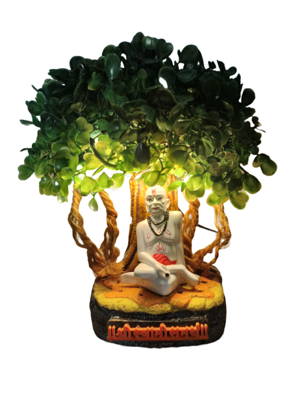 WudLore Swami Samarth Murti with Tree and LED Light | Spiritual Pooja Murti | Idol for Home, Meditation & Housewarming